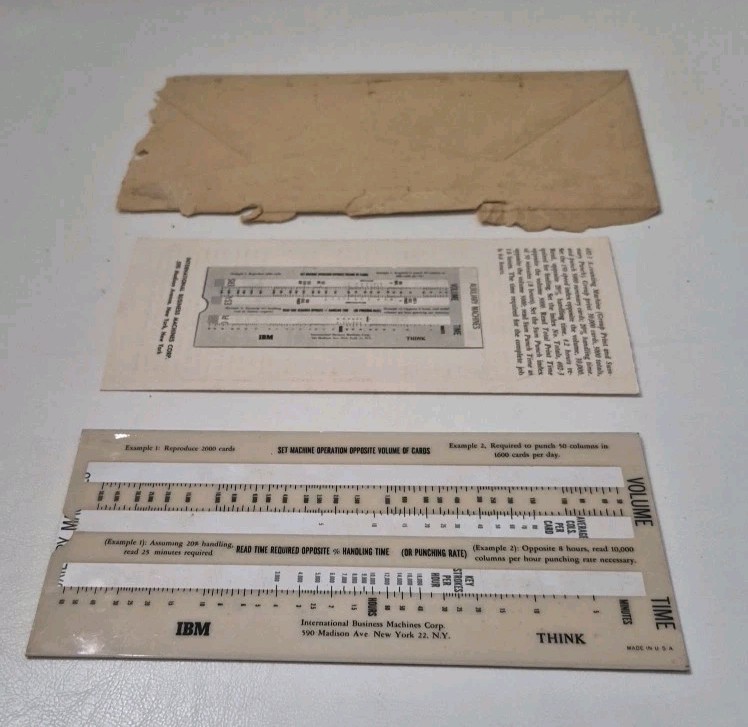 IBM Machine Load Computer & Descriptive Folder Slide Ruler 3 Pieces USA Vintage