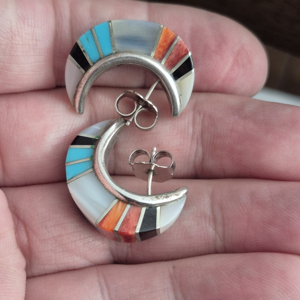 Native American Sterling Silver Earrings Multistone