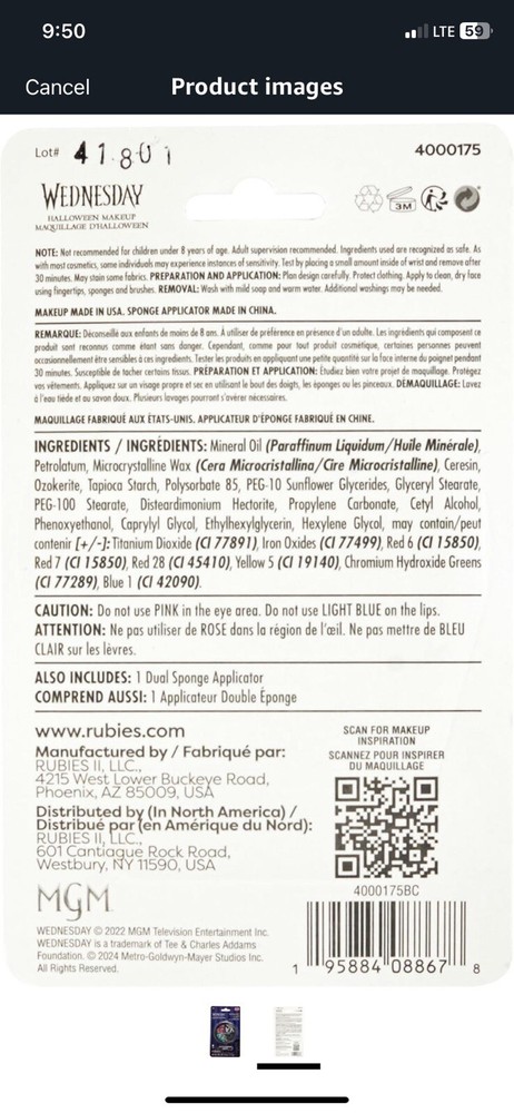 Wednesday Halloween Makeup Kit