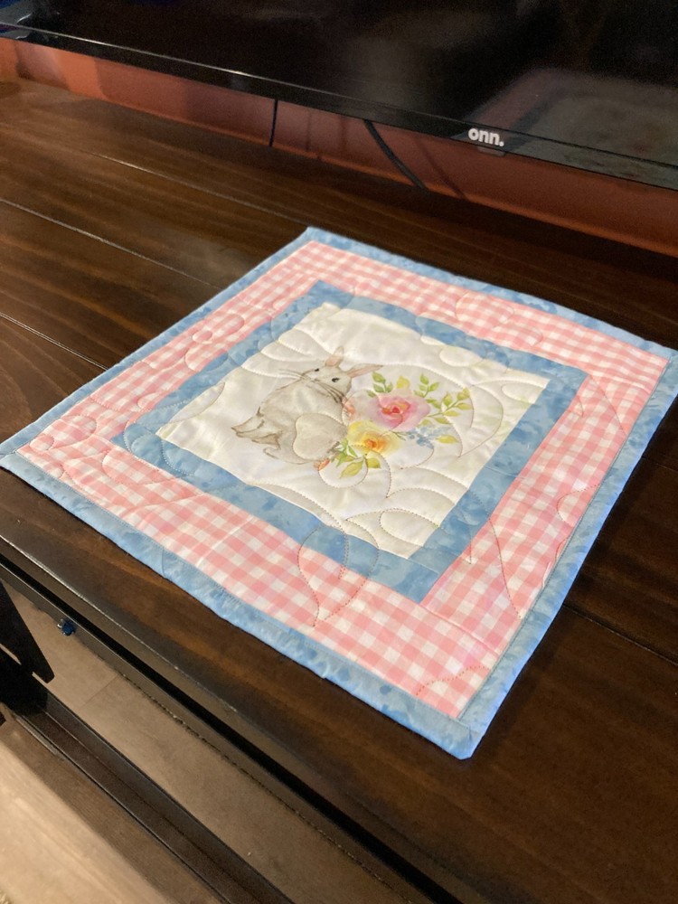 March Springtime Bunny Blossoms Quilted Table Topper
