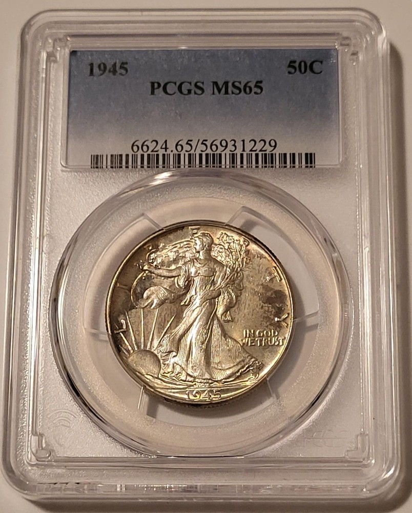 1945 Walking Liberty Half Dollar MS65 PCGS Toning