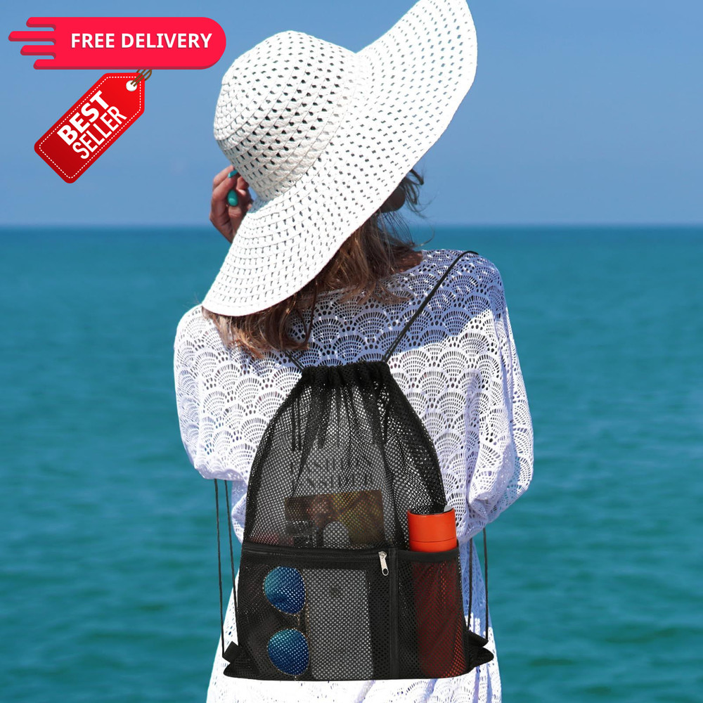 NATURAL STYLE 2 PACK Mesh Drawstring Backpack Bag, Multifunction Large, Black