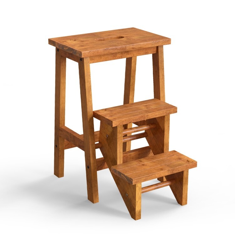 3-in-1 Multifunctional Wood Step Stool Step Ladder Folding w/Convenient Handle