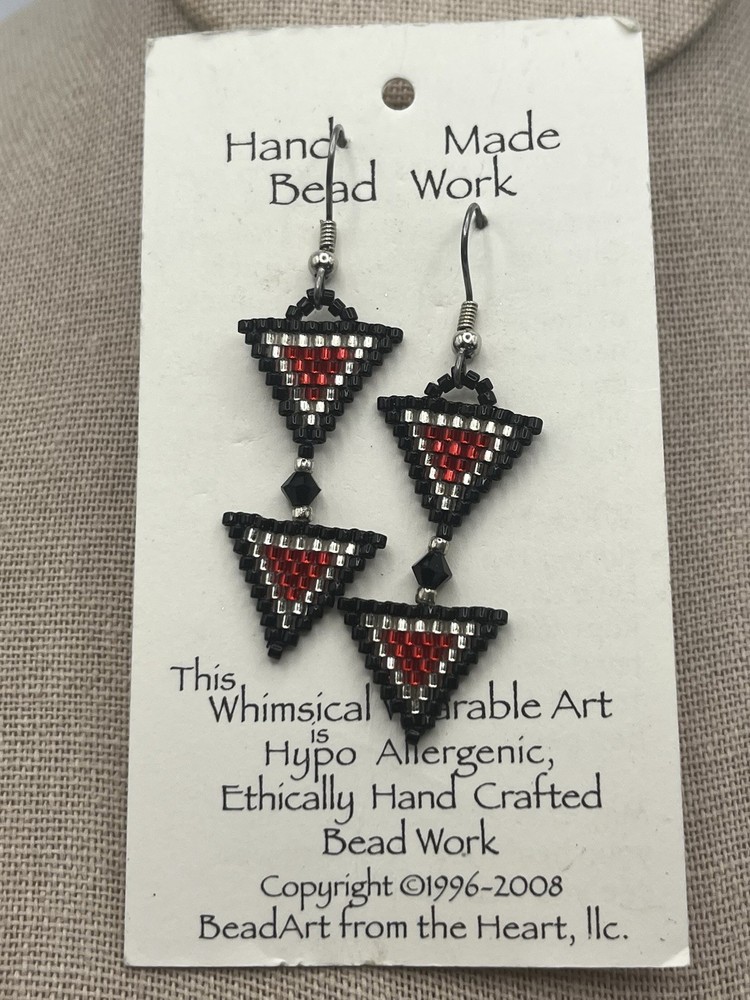 Handmade Beaded Double Triangle Pierced Earrings