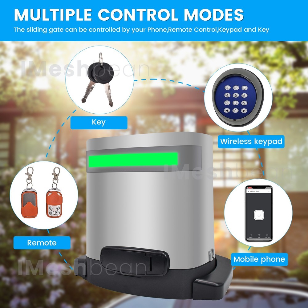 Sliding Gate Opener 1800lbs Automatic Motor Rack Driven APP 4 Remotes Controls