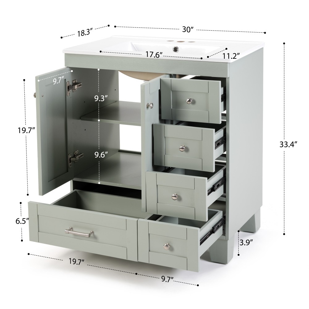 Bathroom Vanity W Ceramic Sink Soft-Close Drawers