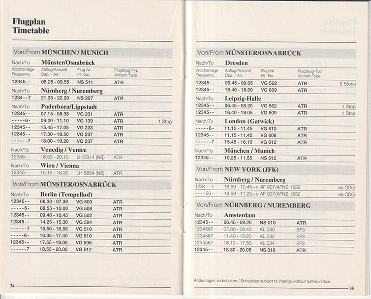 Eurowings timetable 1993/01/01