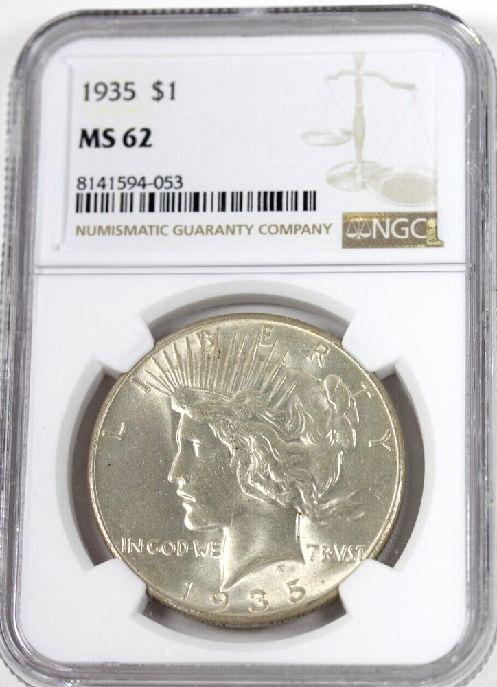 1935 Peace Dollar :  NGC MS62 Blazing White