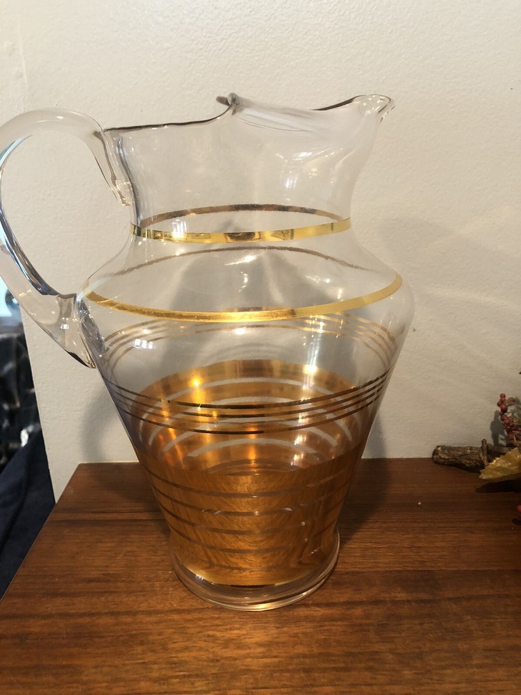 MCM Clear Pitcher With Gold Stripes