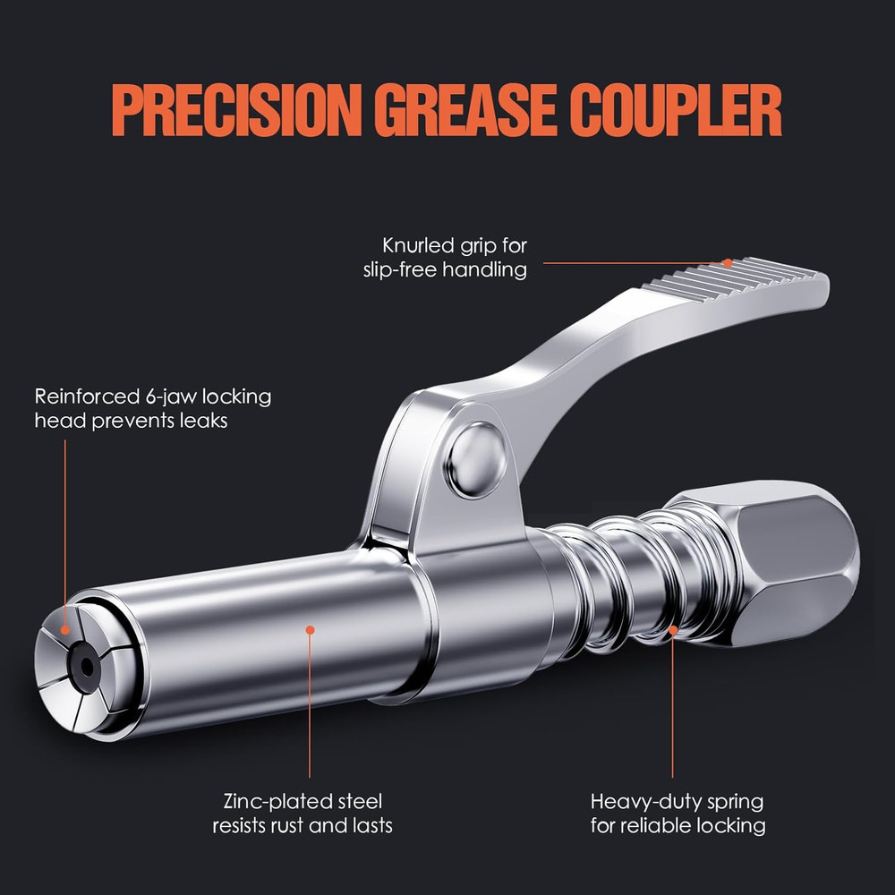 Grease Gun Coupler 2-Pack, Quick Release Grease Gun Tips with One-Hand Operat...