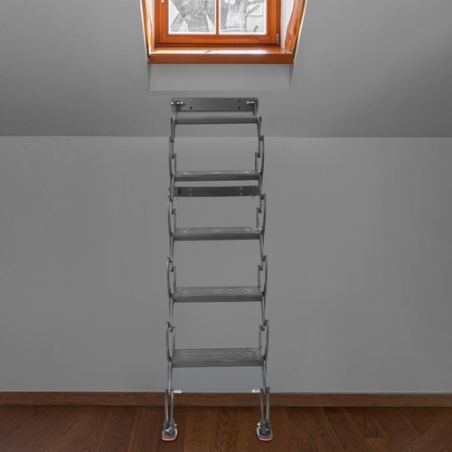 5-Step Wall Mounted Folding Ladder, Black Retractable Telescoping Step Stairs