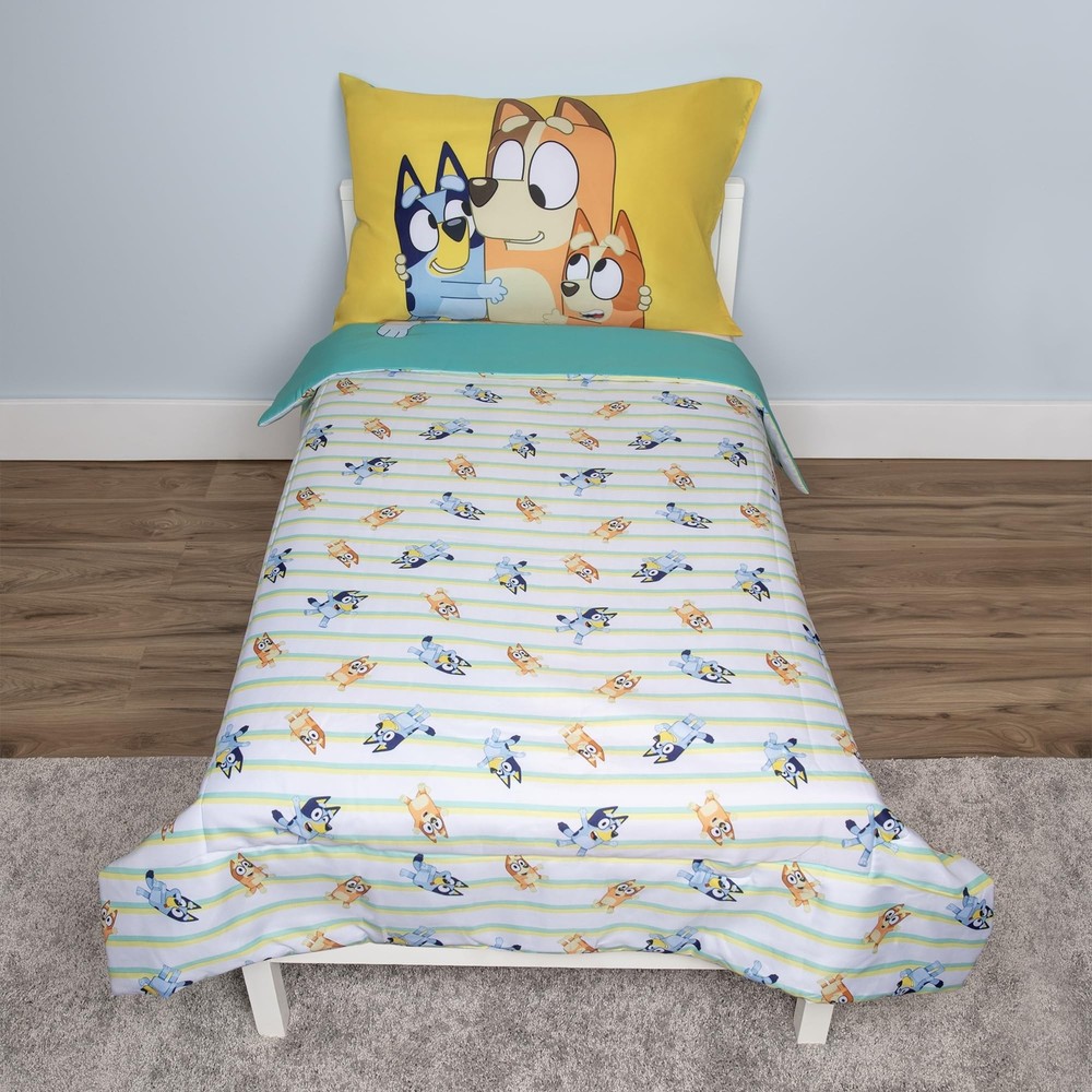 Bluey 4 Piece Toddler Bedding Set – Includes Comforter, Sheet Set –