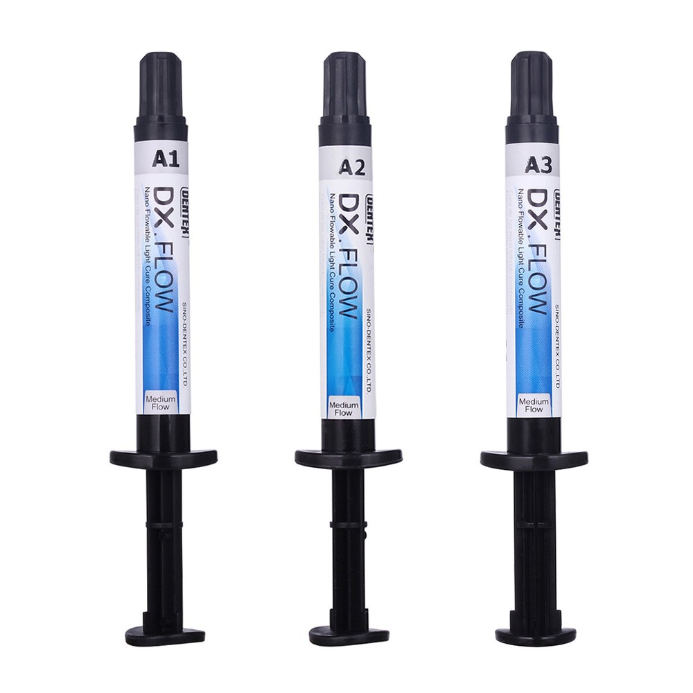 3Pcs Dental Dentex Flowable Light Cure Composite Resin Medium Flow A1 A2 A3 Kit