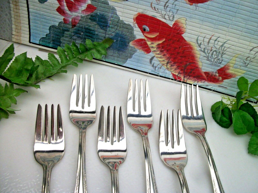 6 Home Crest Silver HCS1 Silverplate Salad Forks
