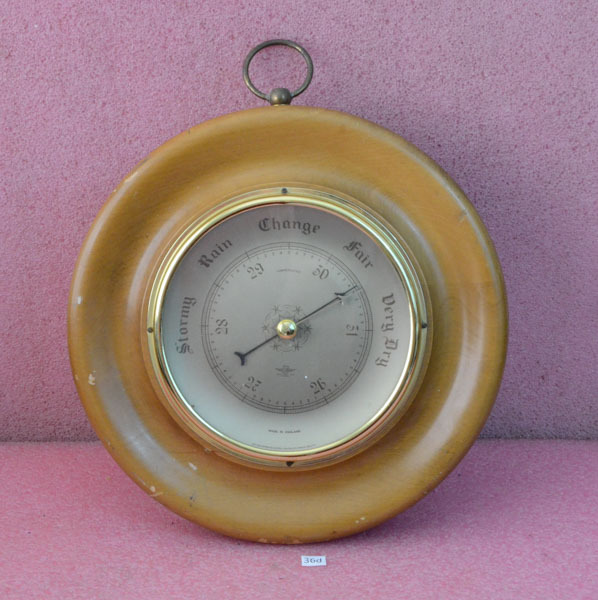 Shortland Smiths Aneroid Barometer 11" round solid wood Made in England.
