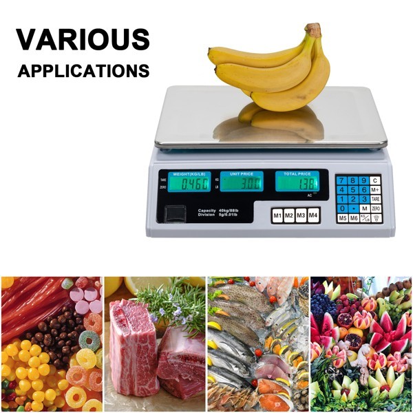 ACS-30 40kg/5g Digital Price Computing Scale for Vegetable UK Plug Silver/White