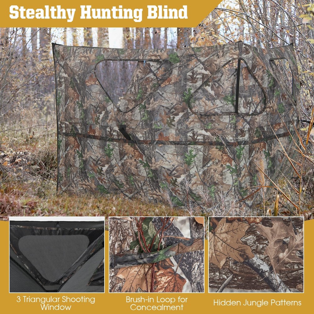 Tangkula 2-Panel Stakeout Hunting Blind, See Through 2-Panel, Camouflage