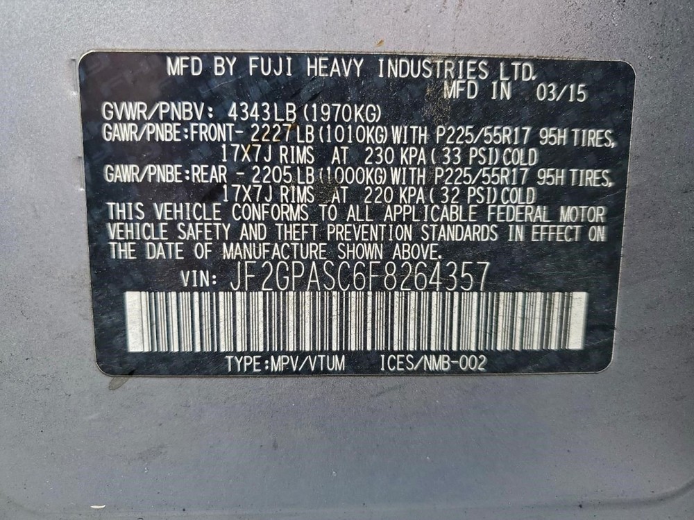 XV CROSST 2015 Transmission Shift 2071621