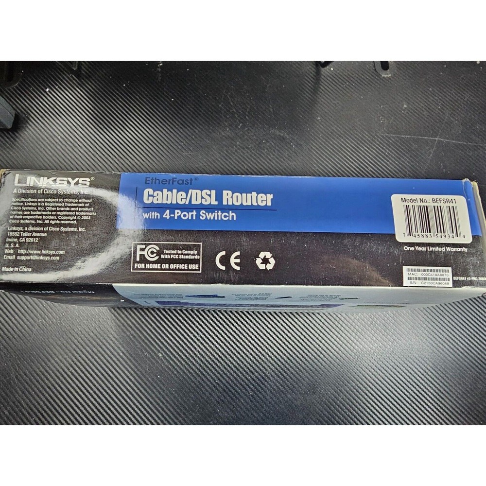 Linksys EtherFast 4-Port Cable/Dsl Wired Router BEFSR41