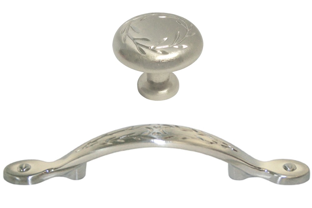 Satin nickel leaf Kitchen Cabinet Drawer Knobs and Pulls 3" Brushed nickel