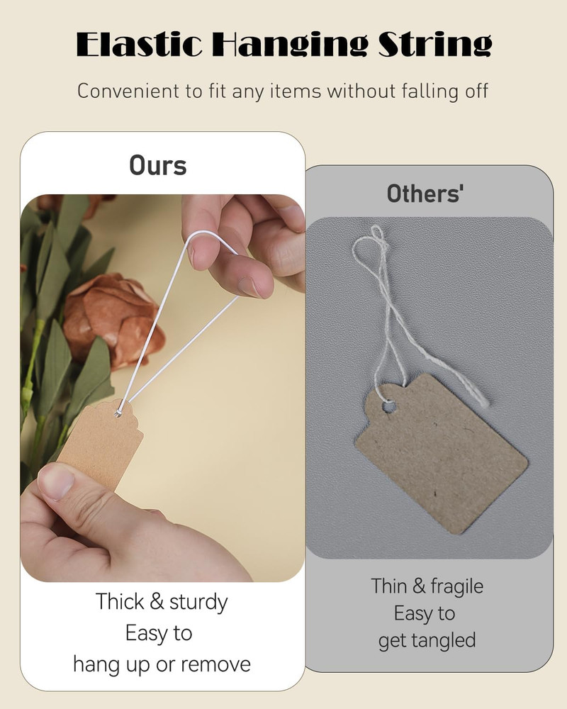 200PCS Kraft Price Tags 1.8"x1" With Elastic String