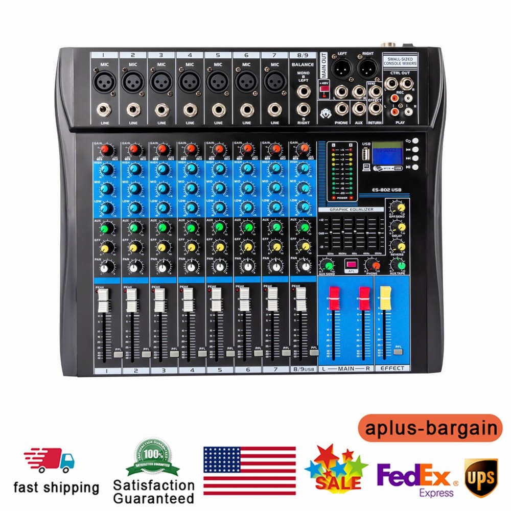 8 Channel Professional Bluetooth Live Studio Audio Mixer USB Mixing Console