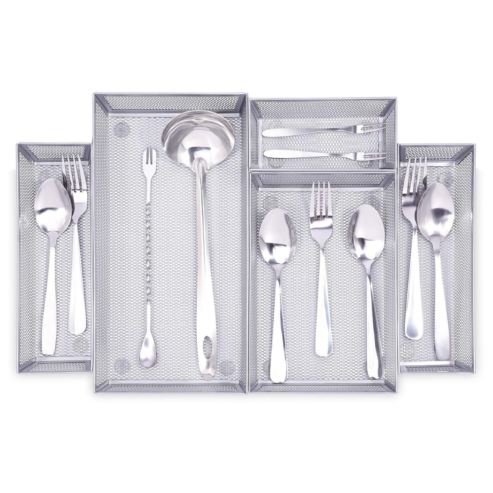 WuGeShop Mesh Silverware Tray Drawer Organizer, Kitchen Utensils Flatware wit...