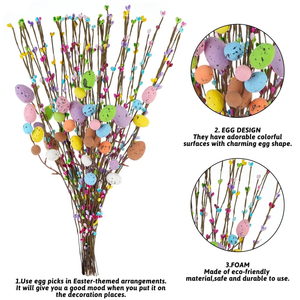 Draupnir 48PCS Artificial Easter Spray Vine, Pastel Eggs and Colorful
