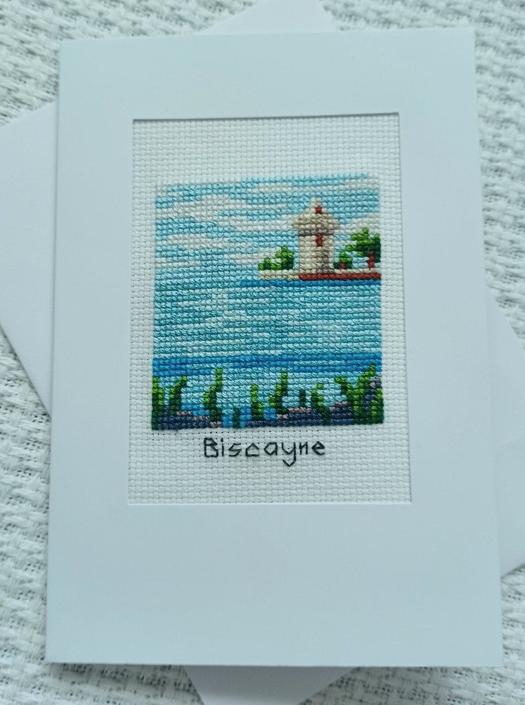 Biscayne Nat. Park. Finished X-stitch. White card, blank insert & envelope