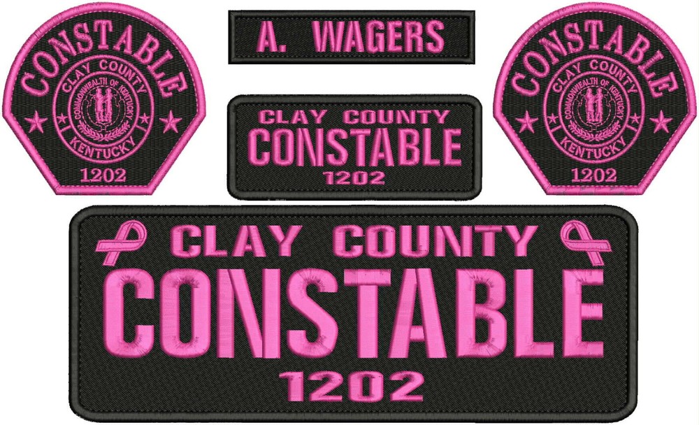 CLAY COUNTY CONSTABLE 1202 EMB PATCH 4X10 ''AND 2X5 HOOK ON BACK black/pink