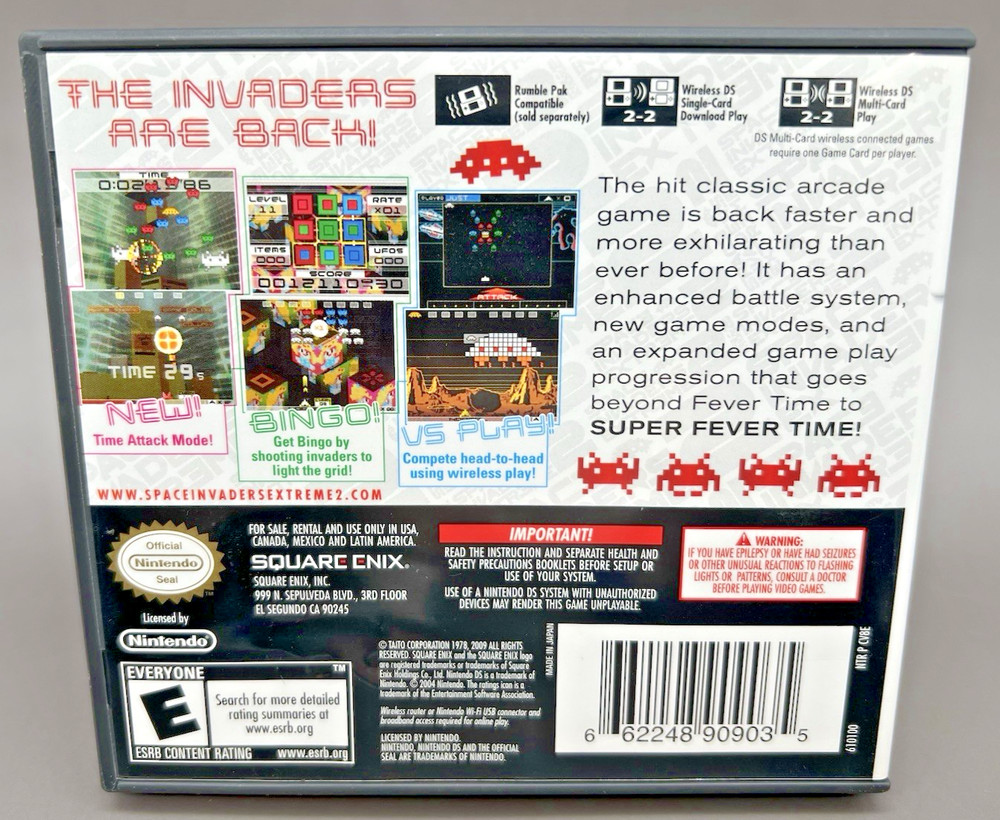 Space Invaders Extreme 2 (Nintendo DS, 2009) Case Manual Insert NO GAME