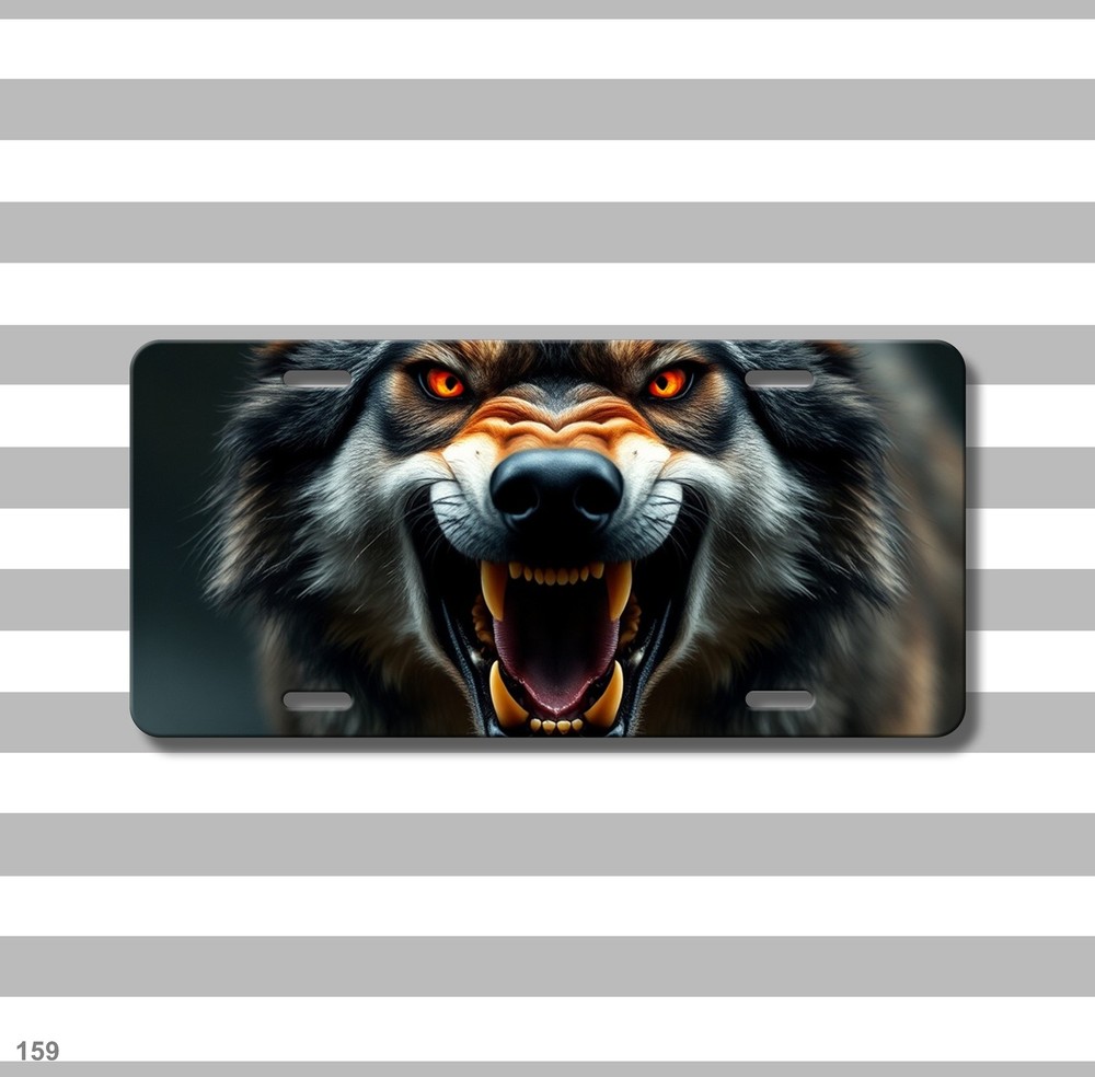 Hyperrealistic Wolf License Plate Snarling Design Custom Universal Fit Plate Uni