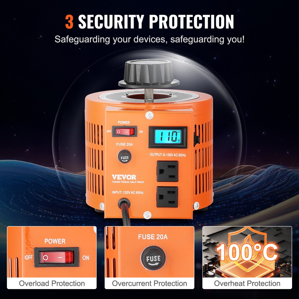 VEVOR Bench Top 20 Amp Variable Auto Transformer with LCD Digital Display
