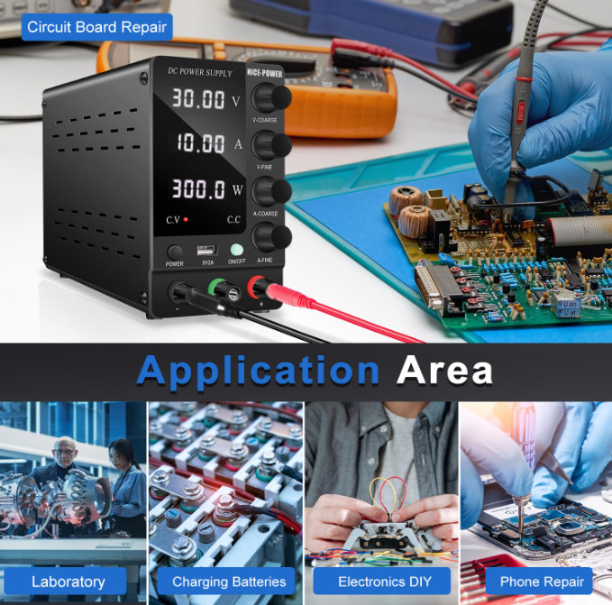 DC Power Supply Variable 30V 10A, Adjustable Switching Regulated DC Bench Power