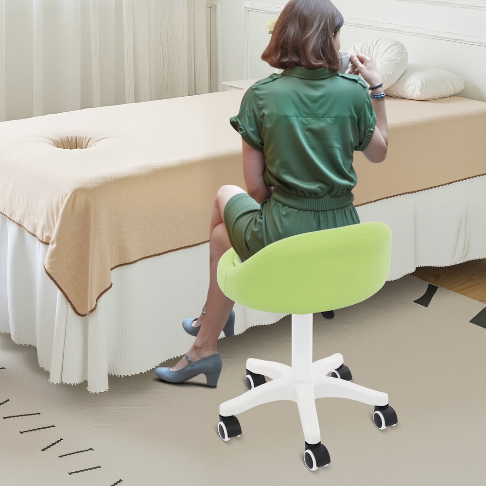 Adjustable Beauty Salon Chair Rolling Stool, Rolling Stool w/ Low Backrest Green