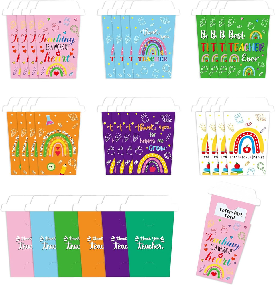 48 Rainbow Gift Card Holders for Teachers Appreciation, Practical Coffee Cup Env