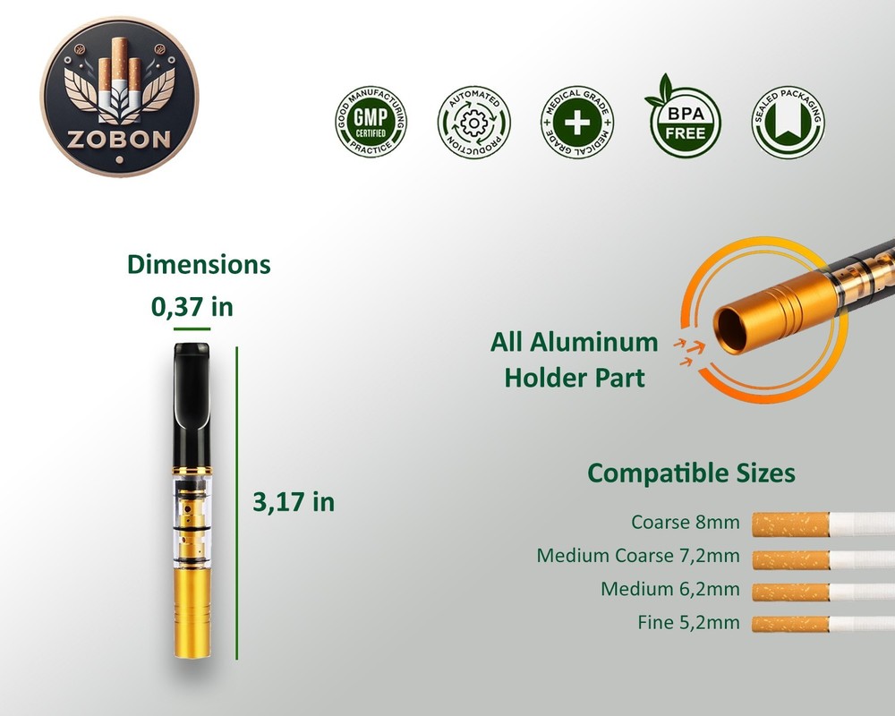 ZOBON Cigarette Filter Holder Double Microporous Multi-Filtering Multi Size