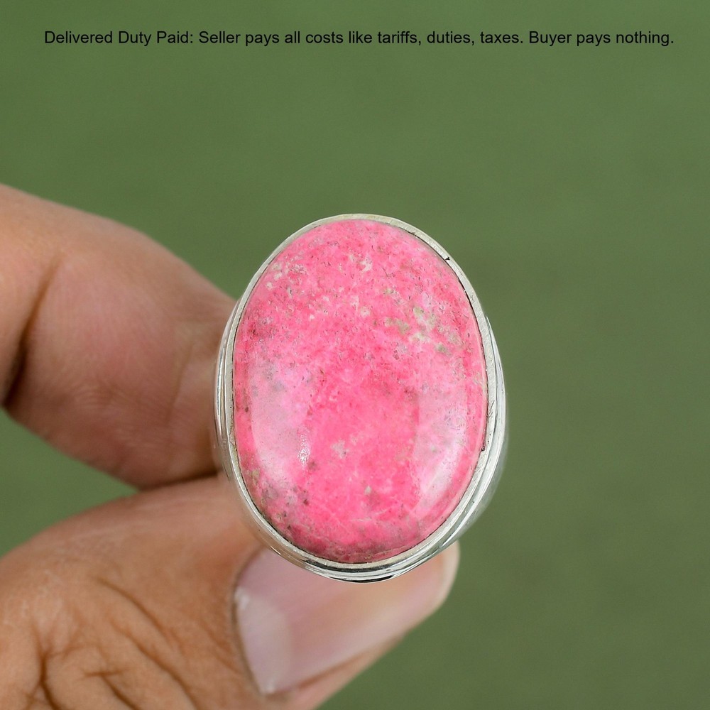 925 Silver Oval Thulite Gemstone Stackable Statement Bezel Wife Anniversary Ring