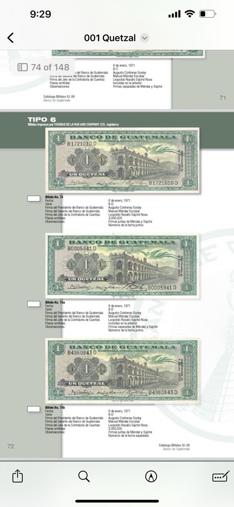 1 Quetzal 1971 Banco De Guatemala Cutting Error Centered Error Possible