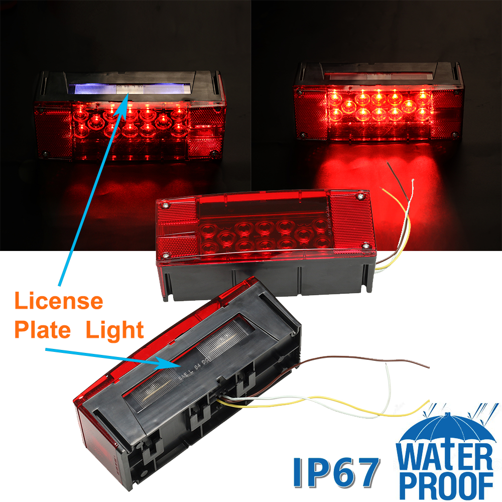 Left+Right LED Waterproof Red Trailer Boat Rectangle Stop Turn Submersible light