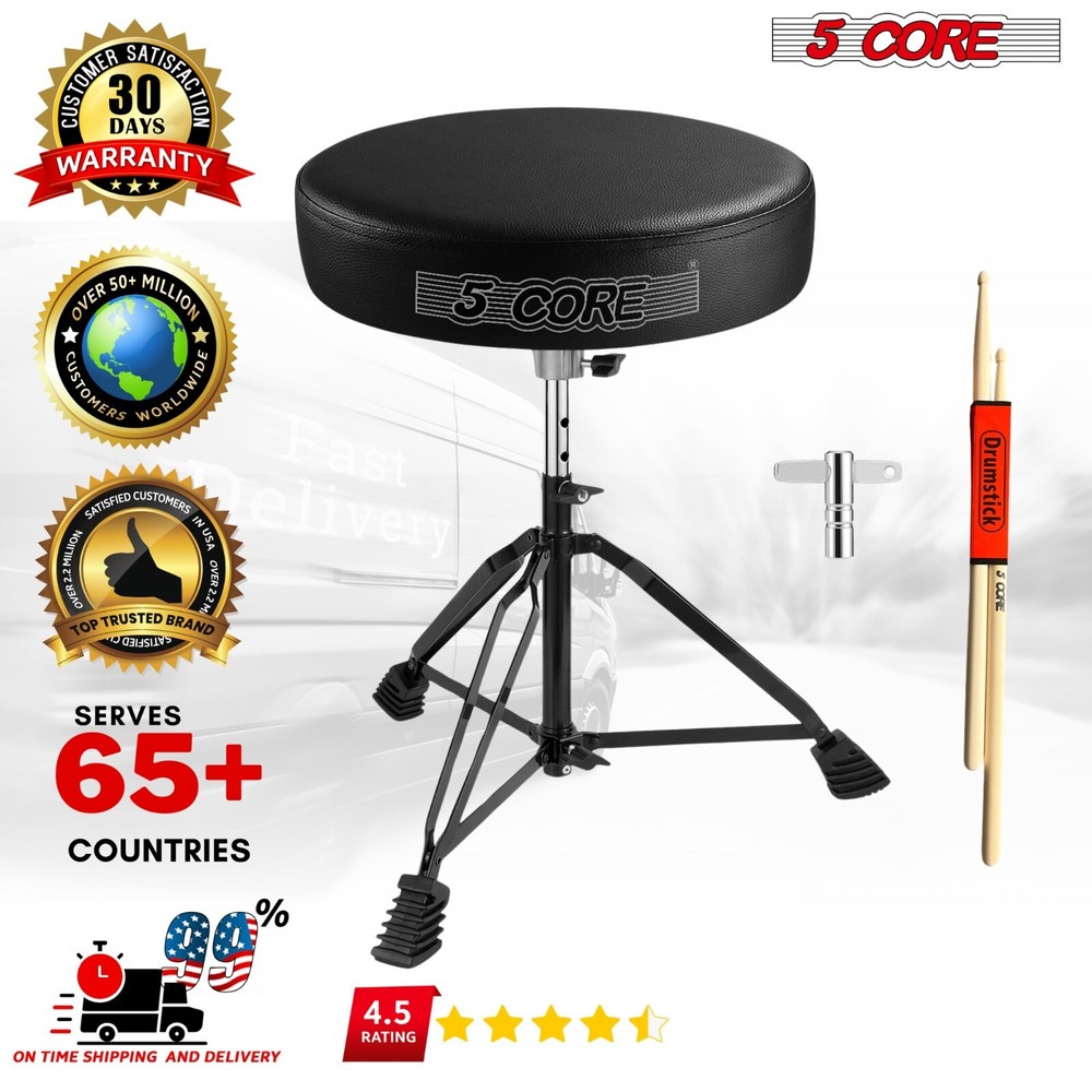 5 Core Drum Throne 3" Padded Comfortable Drum Seat Drumming Stools Adjustable