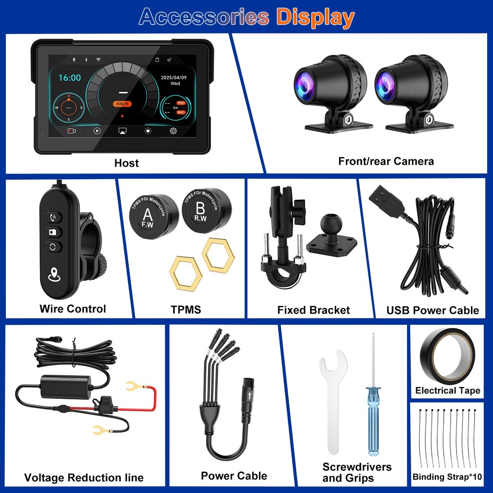7" Motorcycle GPS Wireless CarPlay / Android Auto Waterproof DVR Dual Bluetooth