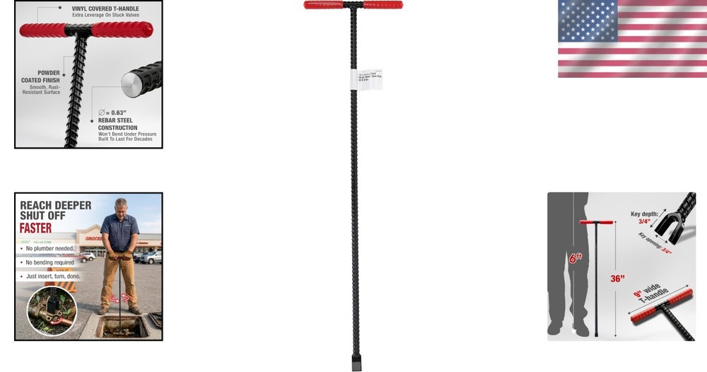 36" Water Meter Key - Steel T Handle