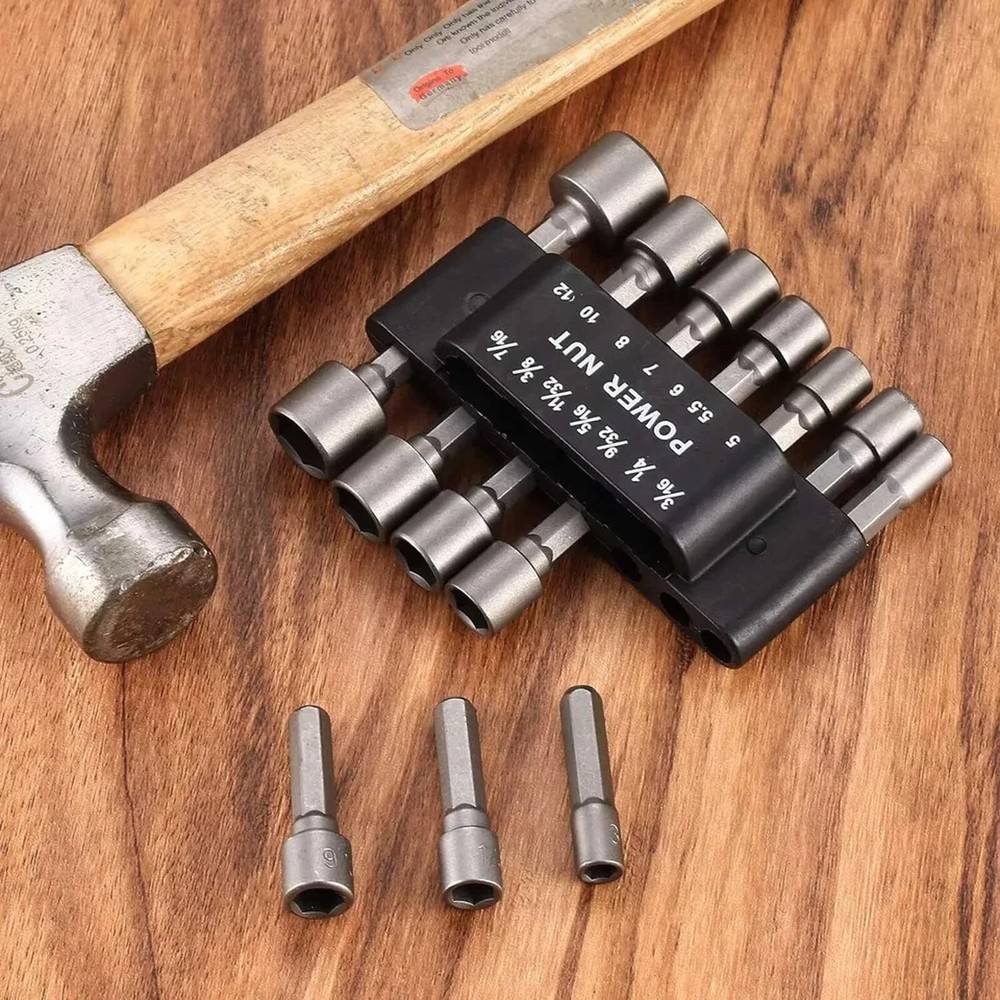 14PC POWER Nut Driver Drill Bit Set Socket Bit Adapter metric & SAE Socket for W