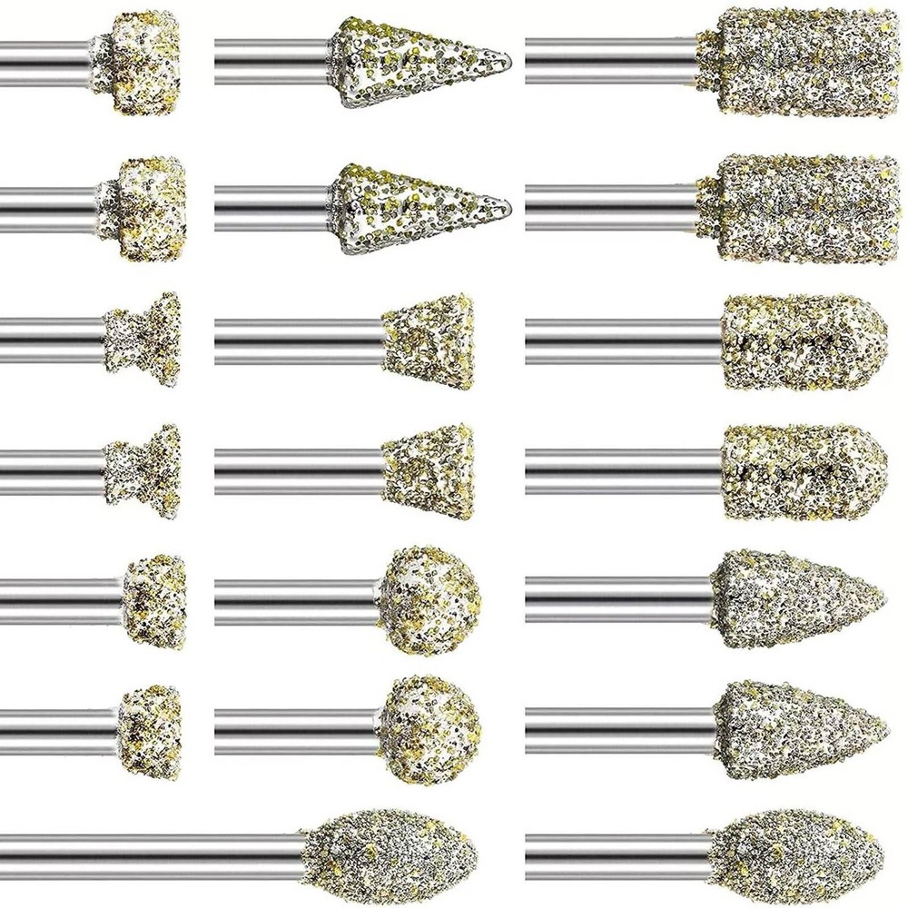 20pcs Diamond Grinding Burr Drill Bits 3mm Grinding Diameter For Rotary Tool