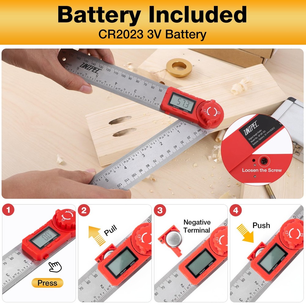 UNIPEC Digital Angle Finder Protractor, Ruler,Stainless Silver