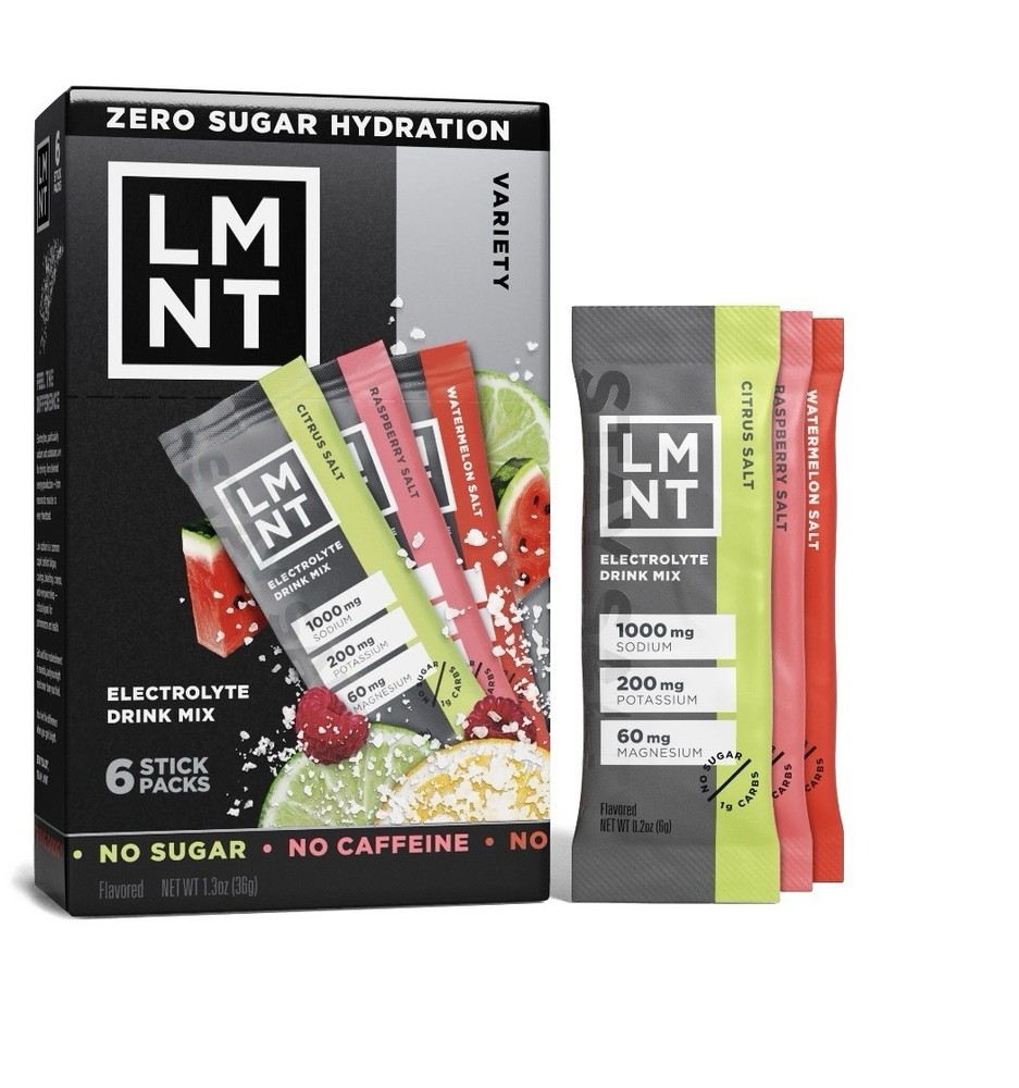 LMNT Electrolyte Drink Mix 6 Pack Zero Sugar Citrus Raspberry Watermelon
