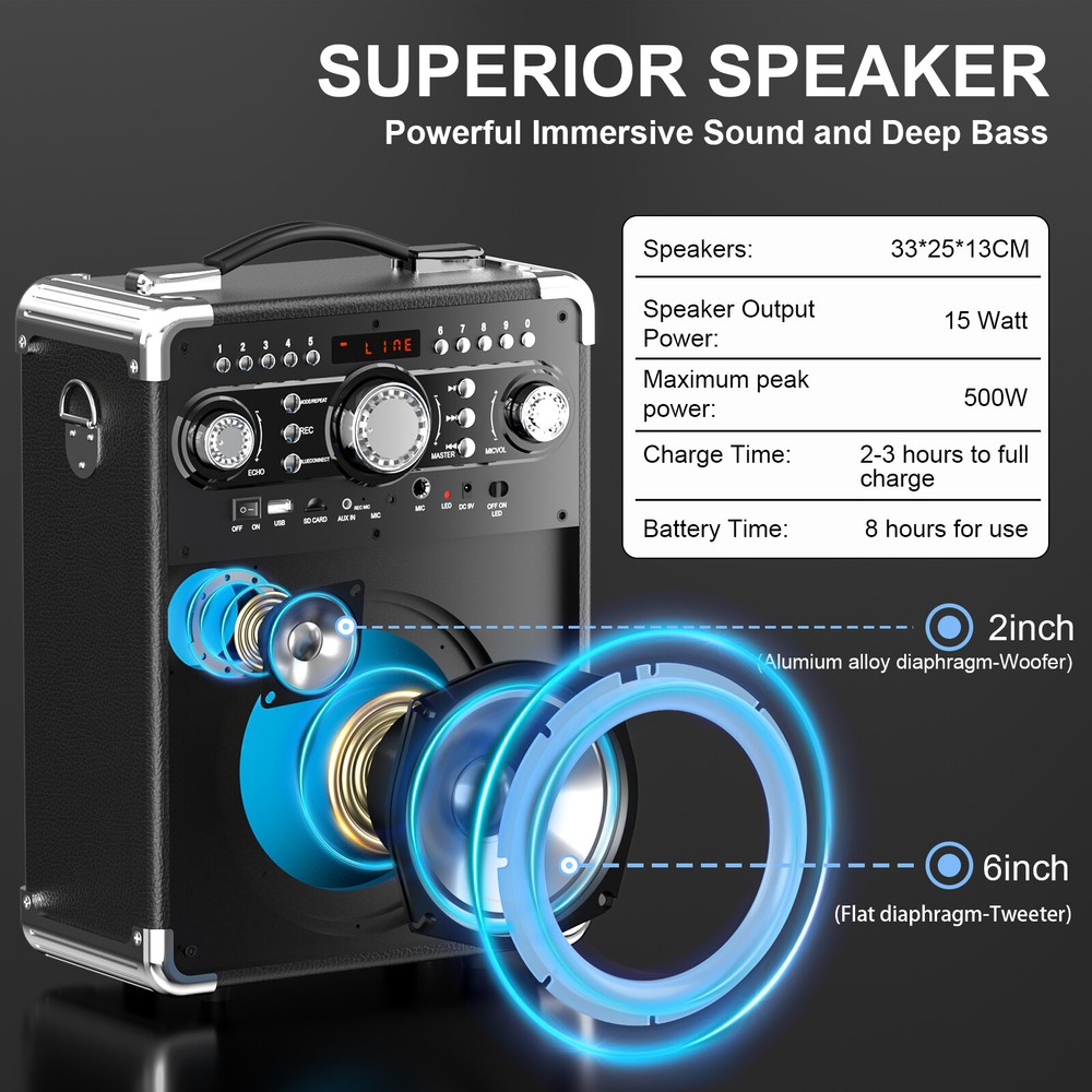 Home Karaoke Machine BT 5.0 +3 Wireless Microphone with Dynamic Lights +Remote