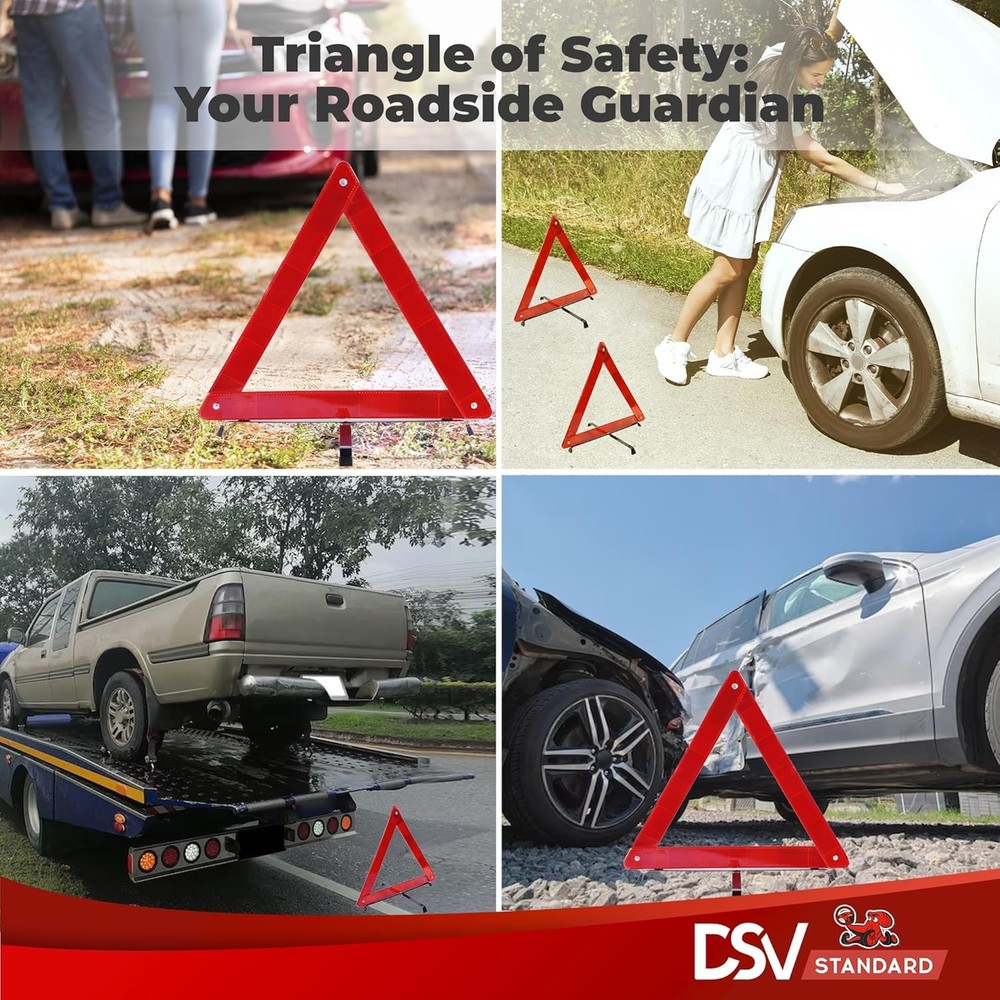 Warning Triangles, Reflective Triangles with Reinforced Cross Base and Carrying