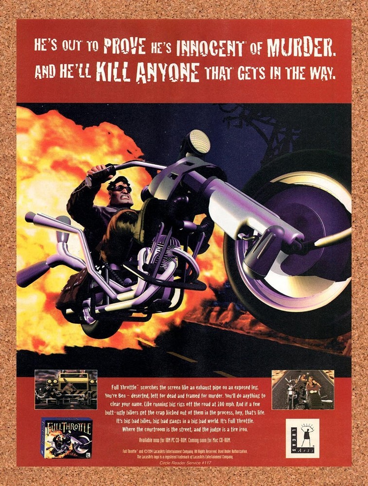 1995 Full Throttle PC Original Advertisement / Retro Promo v1